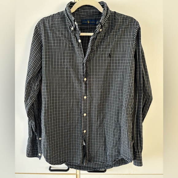 Vintage Ralph Lauren Men M Black White Plaid Shirt Dark Academia Poetcore Preppy - Picture 2 of 8